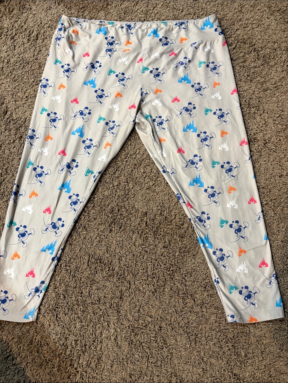 Disneyland Light Gray Leggings with Blue Mickey & Multicolor Castle Motif
